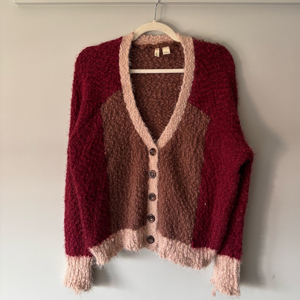 Moth Burgundy and Pink Cardigan